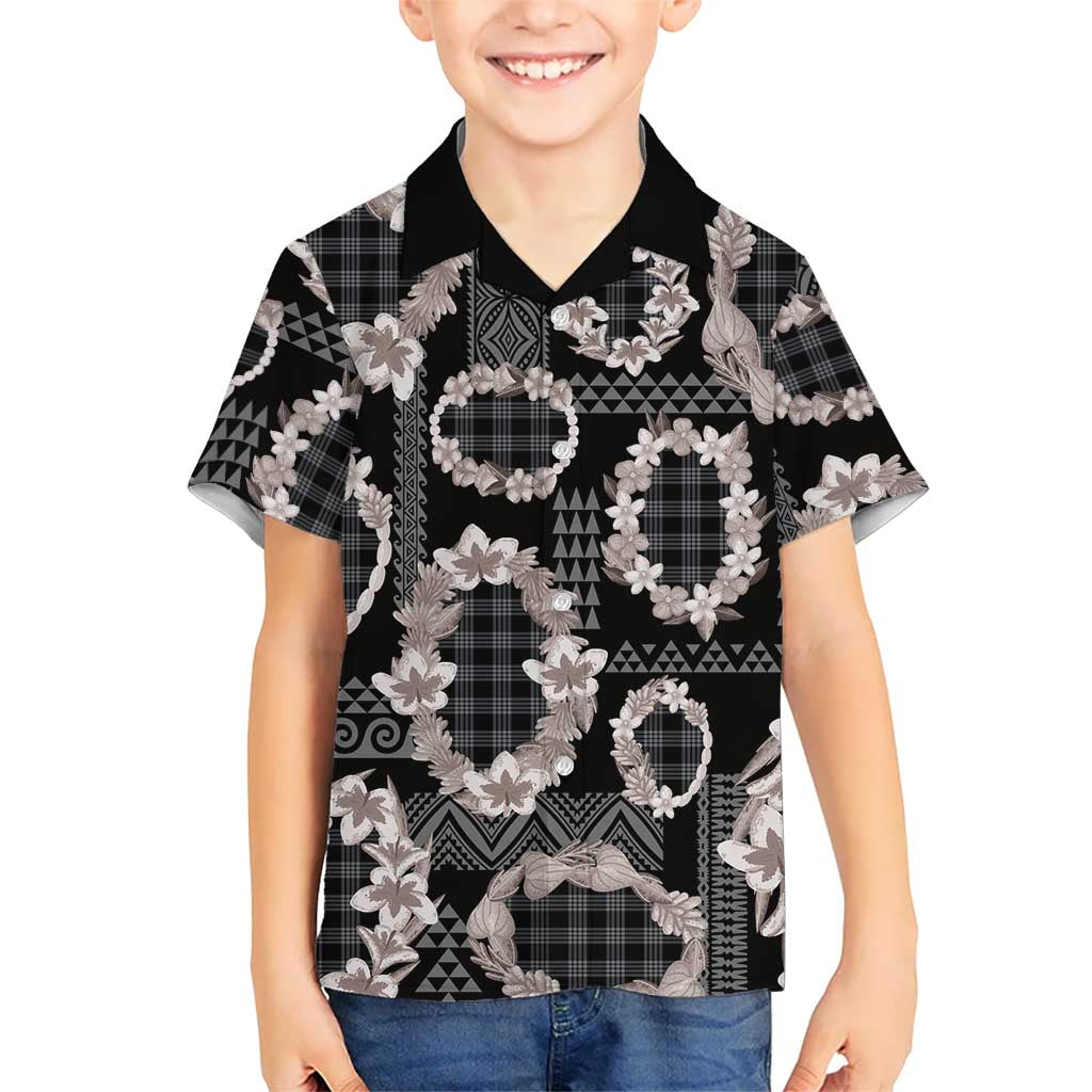 Hawaiian Leis Family Matching Off The Shoulder Long Sleeve Dress and Hawaiian Shirt Kakau Tattoos and Palaka Pastel Grayscale