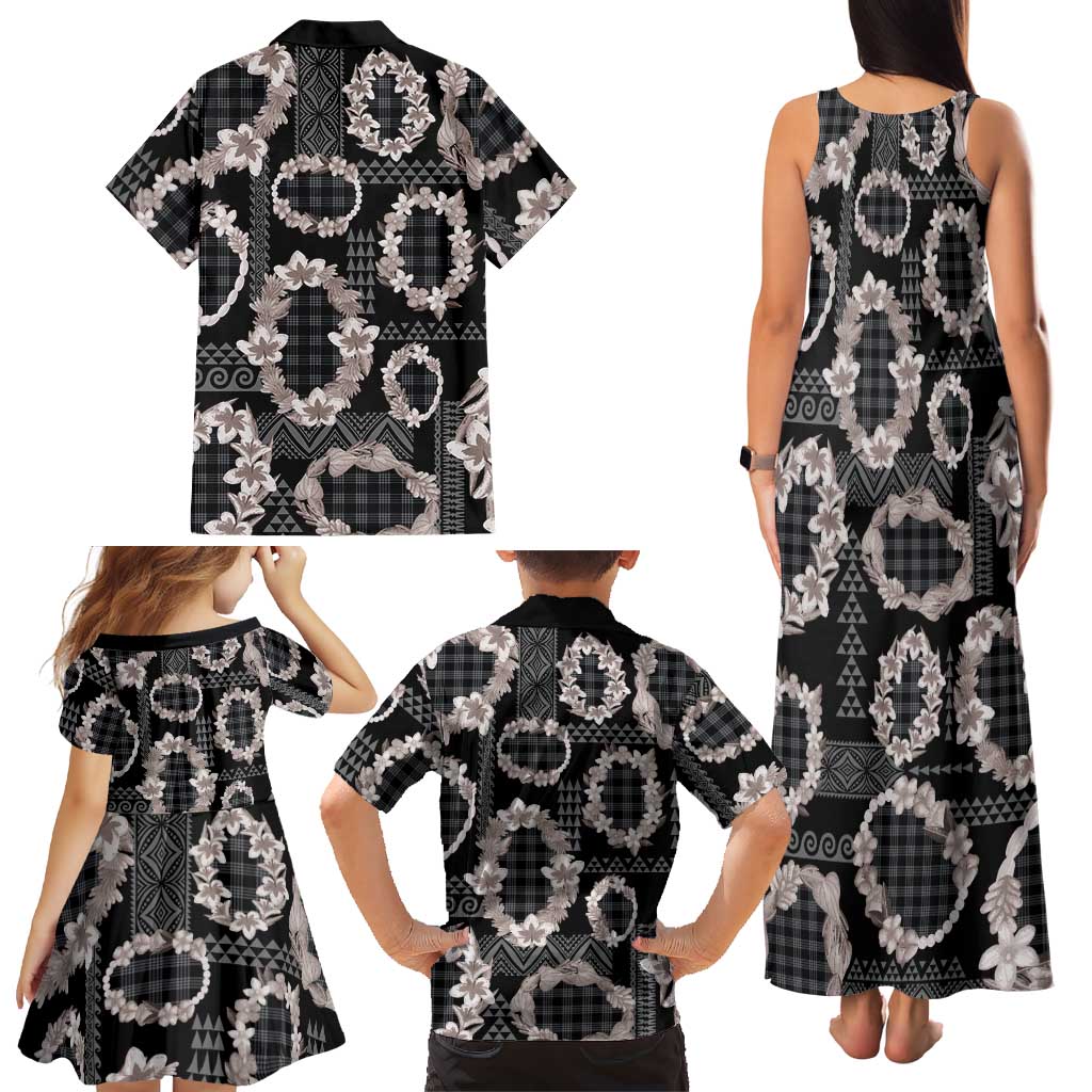 Hawaiian Leis Family Matching Tank Maxi Dress and Hawaiian Shirt Kakau Tattoos and Palaka Pastel Grayscale