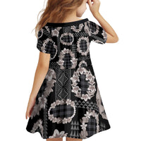 Hawaiian Leis Kid Short Sleeve Dress Kakau Tattoos and Palaka Pastel Grayscale