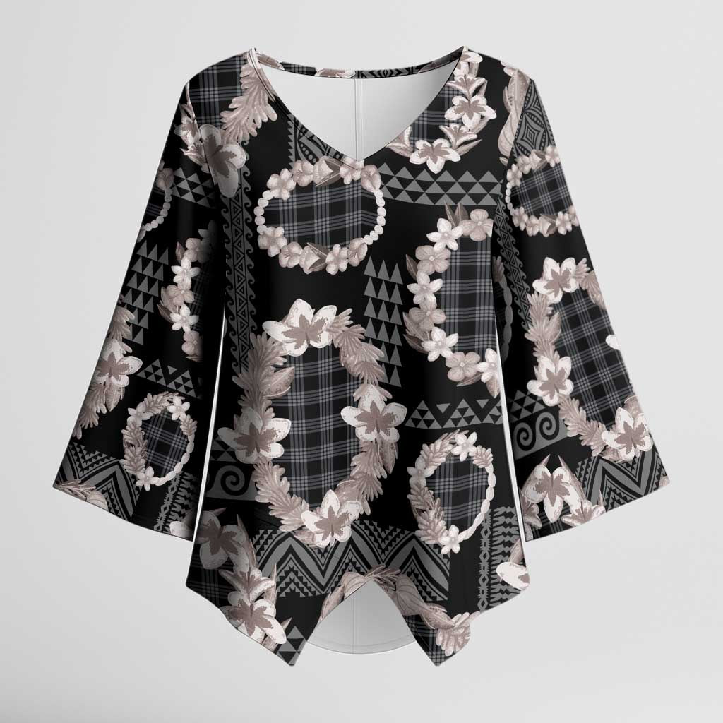 Hawaiian Leis Kimono Sleeve Blouse Kakau Tattoos and Palaka Pastel Grayscale
