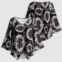 Hawaiian Leis Kimono Sleeve Blouse Kakau Tattoos and Palaka Pastel Grayscale