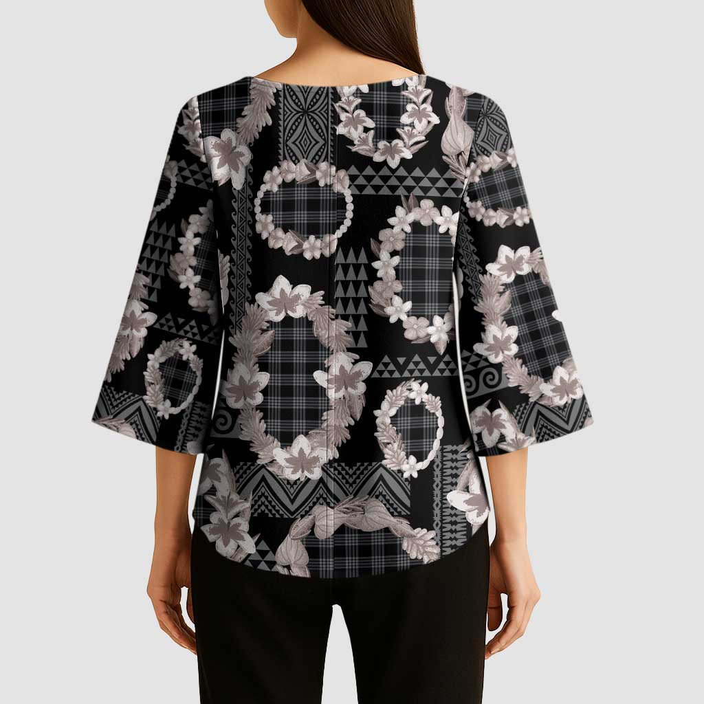 Hawaiian Leis Kimono Sleeve Blouse Kakau Tattoos and Palaka Pastel Grayscale