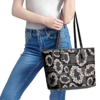 Hawaiian Leis Leather Tote Bag Kakau Tattoos and Palaka Pastel Grayscale