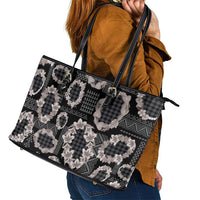 Hawaiian Leis Leather Tote Bag Kakau Tattoos and Palaka Pastel Grayscale