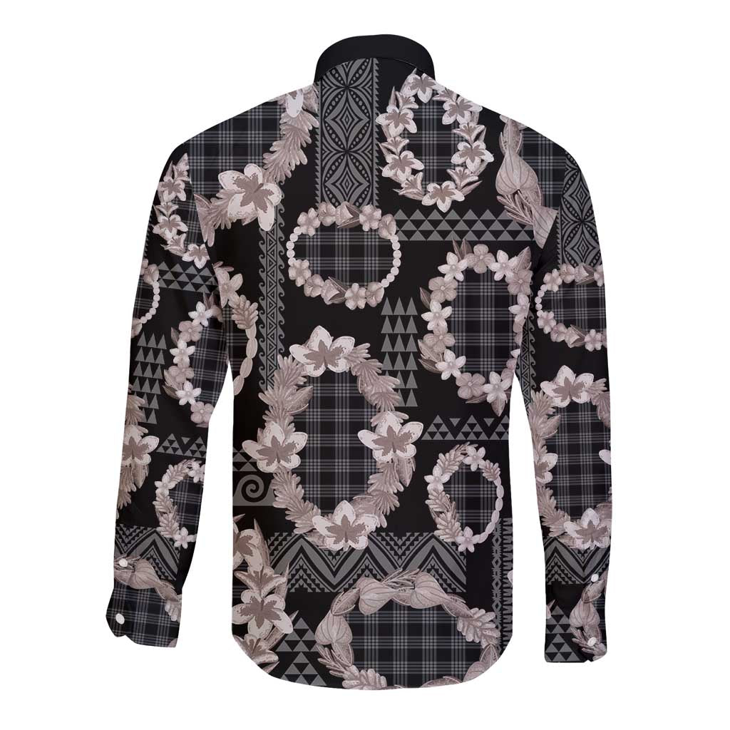 Hawaiian Leis Long Sleeve Button Shirt Kakau Tattoos and Palaka Pastel Grayscale LT03 - Polynesian Pride