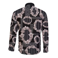 Hawaiian Leis Long Sleeve Button Shirt Kakau Tattoos and Palaka Pastel Grayscale LT03 - Polynesian Pride