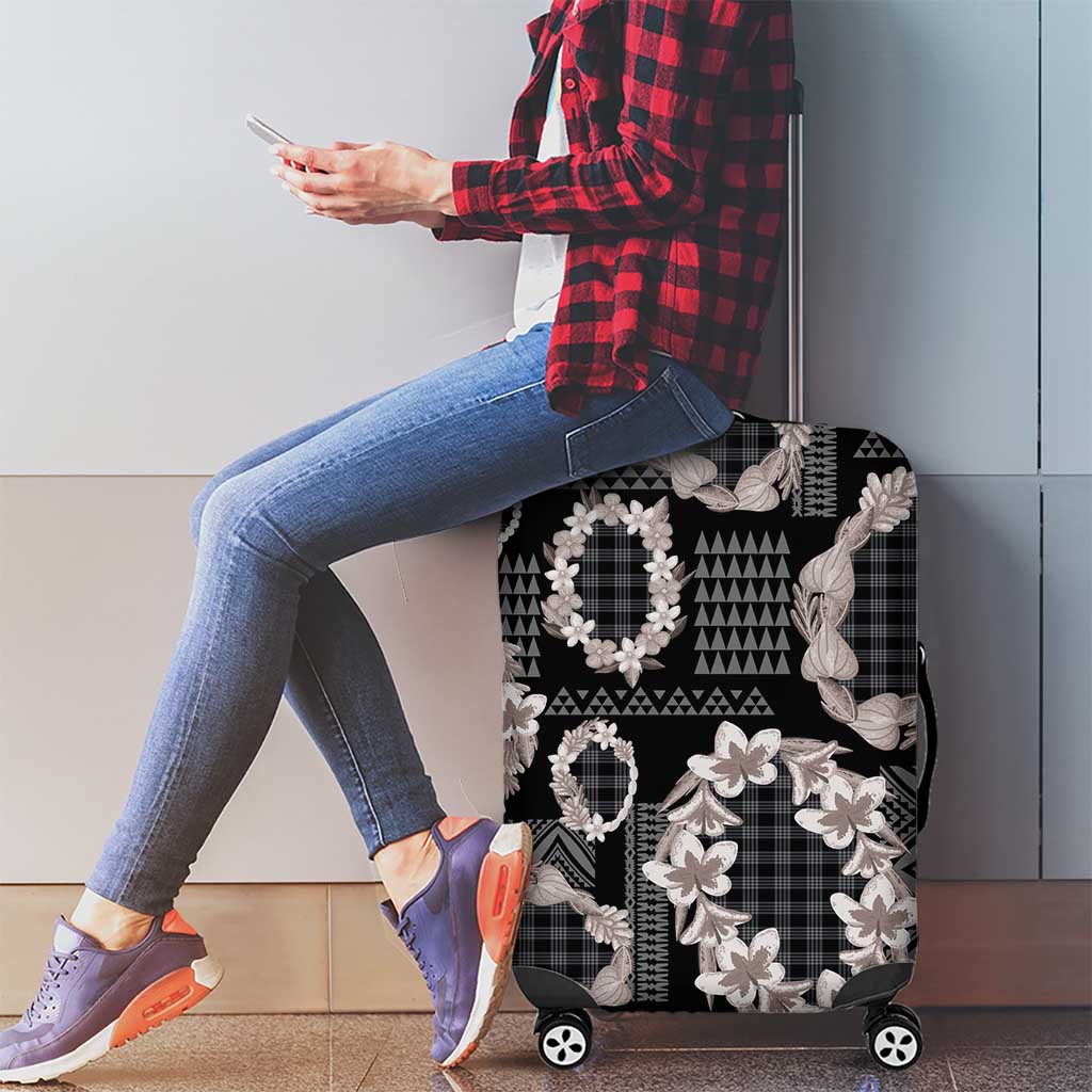 Hawaiian Leis Luggage Cover Kakau Tattoos and Palaka Pastel Grayscale