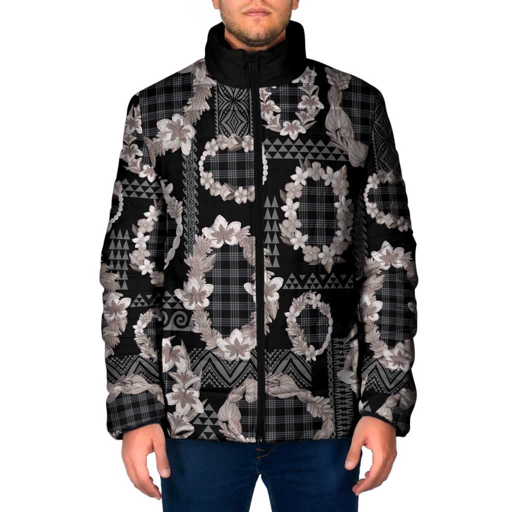 Hawaiian Leis Padded Jacket Kakau Tattoos and Palaka Pastel Grayscale