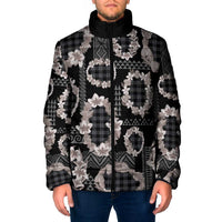Hawaiian Leis Padded Jacket Kakau Tattoos and Palaka Pastel Grayscale