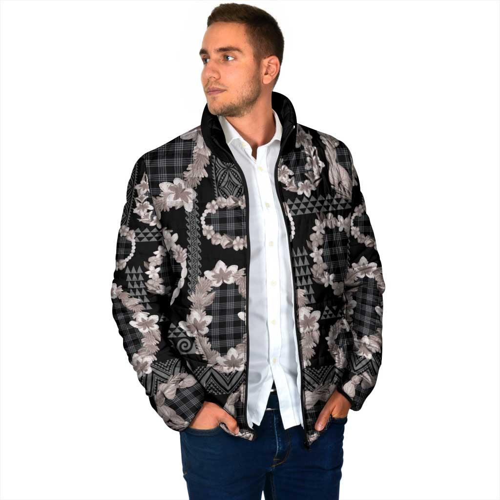 Hawaiian Leis Padded Jacket Kakau Tattoos and Palaka Pastel Grayscale