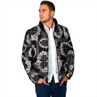 Hawaiian Leis Padded Jacket Kakau Tattoos and Palaka Pastel Grayscale