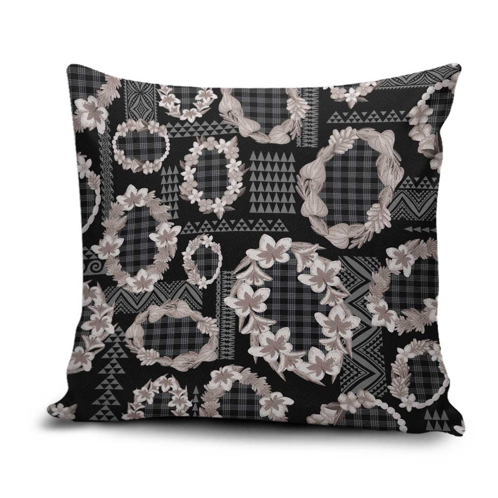 Hawaiian Leis Pillow Cover Kakau Tattoos and Palaka Pastel Grayscale
