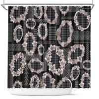 Hawaiian Leis Shower Curtain Kakau Tattoos and Palaka Pastel Grayscale LT03 Black - Polynesian Pride