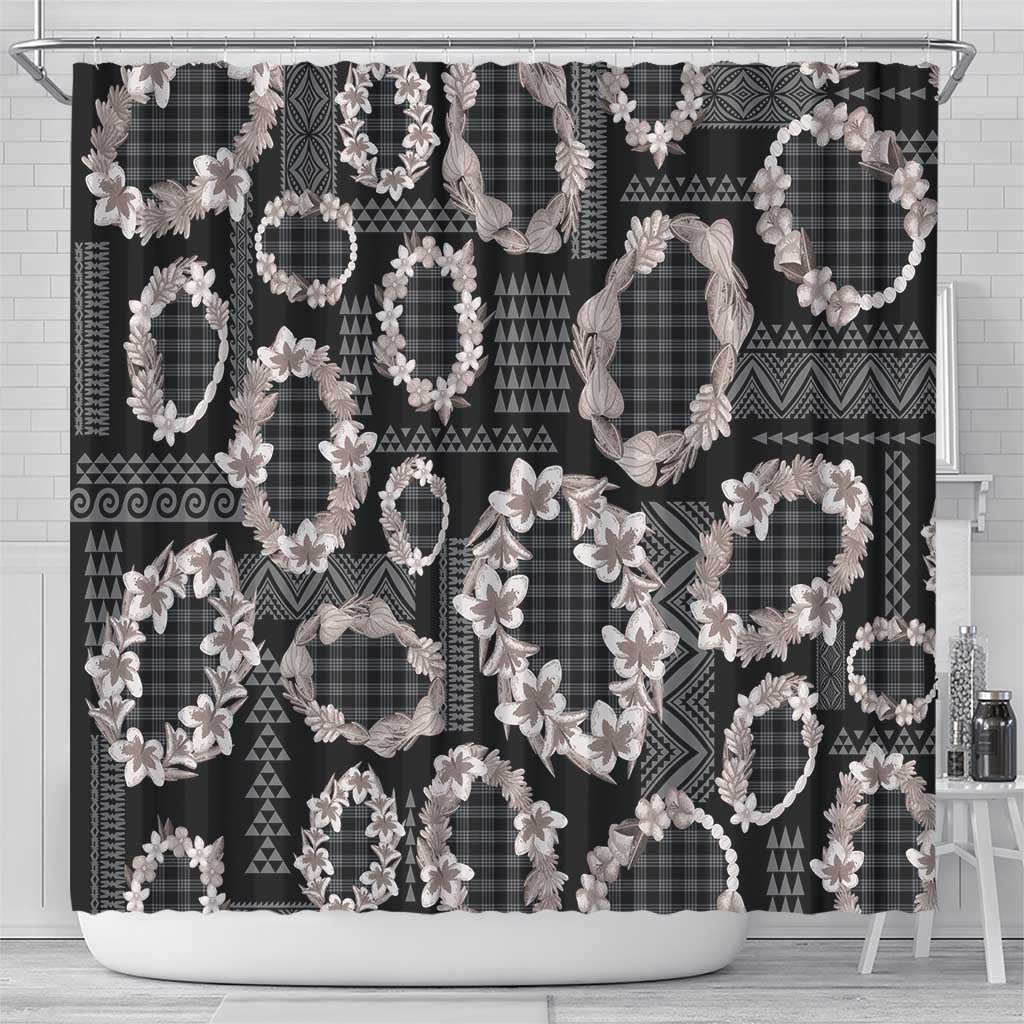 Hawaiian Leis Shower Curtain Kakau Tattoos and Palaka Pastel Grayscale LT03 - Polynesian Pride