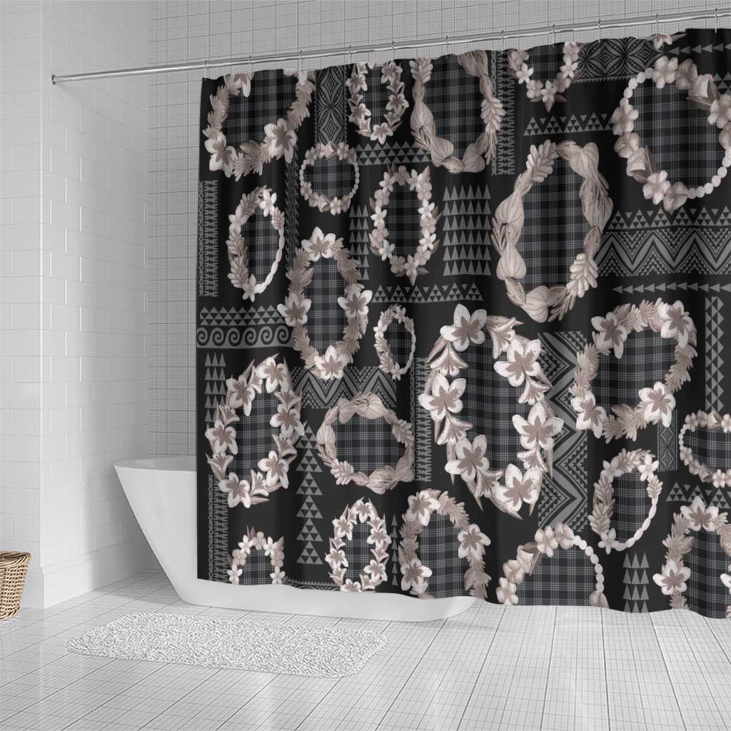 Hawaiian Leis Shower Curtain Kakau Tattoos and Palaka Pastel Grayscale LT03 - Polynesian Pride