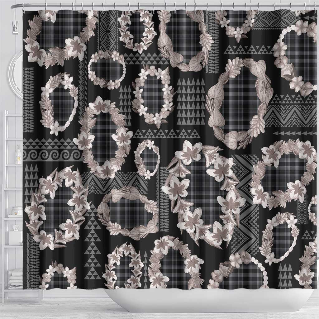 Hawaiian Leis Shower Curtain Kakau Tattoos and Palaka Pastel Grayscale LT03 - Polynesian Pride