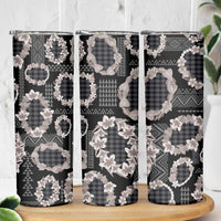 Hawaiian Leis Skinny Tumbler Kakau Tattoos and Palaka Pastel Grayscale