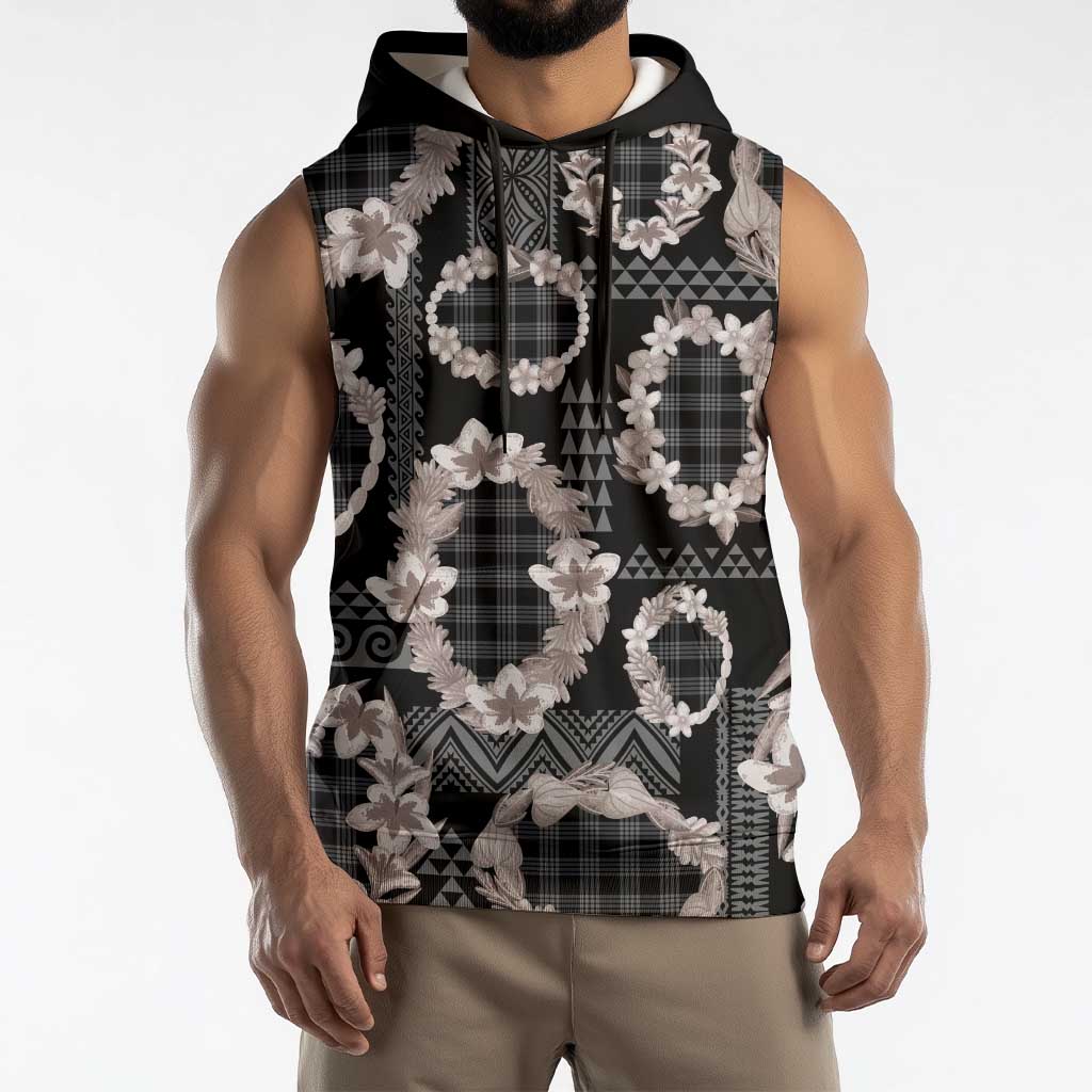 Hawaiian Leis Sleeveless Hoodie Kakau Tattoos and Palaka Pastel Grayscale