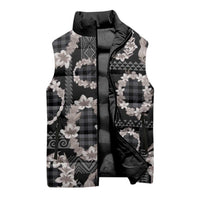 Hawaiian Leis Sleeveless Puffer Jacket Kakau Tattoos and Palaka Pastel Grayscale LT03 - Polynesian Pride