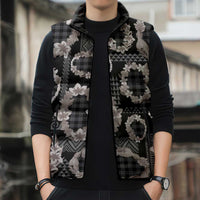 Hawaiian Leis Sleeveless Puffer Jacket Kakau Tattoos and Palaka Pastel Grayscale LT03 - Polynesian Pride