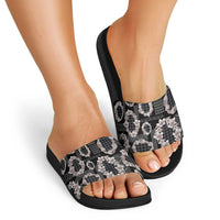 Hawaiian Leis Slide Sandals Kakau Tattoos and Palaka Pastel Grayscale