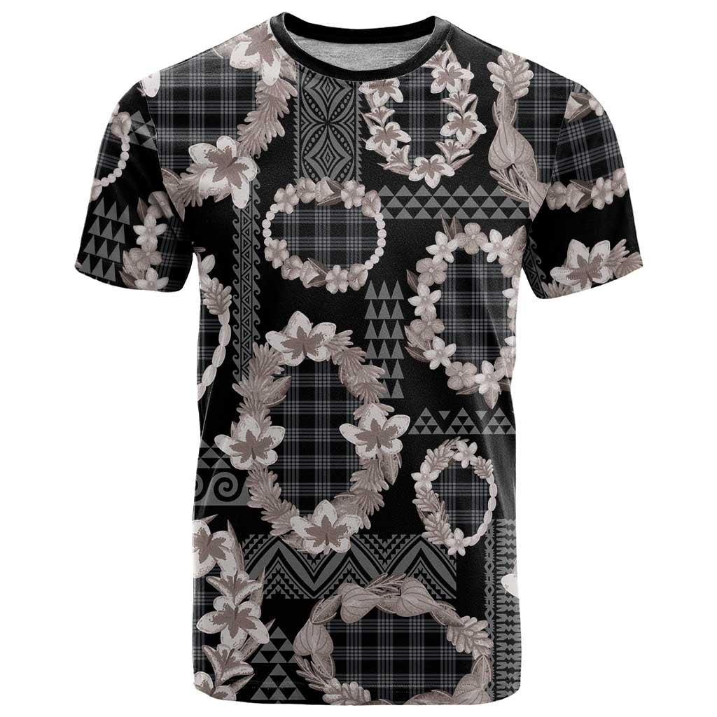 Hawaiian Leis T Shirt Kakau Tattoos and Palaka Pastel Grayscale LT03 Black - Polynesian Pride