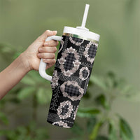 Hawaiian Leis Tumbler With Handle Kakau Tattoos and Palaka Pastel Grayscale