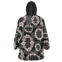 Hawaiian Leis Wearable Blanket Hoodie Kakau Tattoos and Palaka Pastel Grayscale LT03 - Polynesian Pride