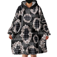 Hawaiian Leis Wearable Blanket Hoodie Kakau Tattoos and Palaka Pastel Grayscale LT03 - Polynesian Pride