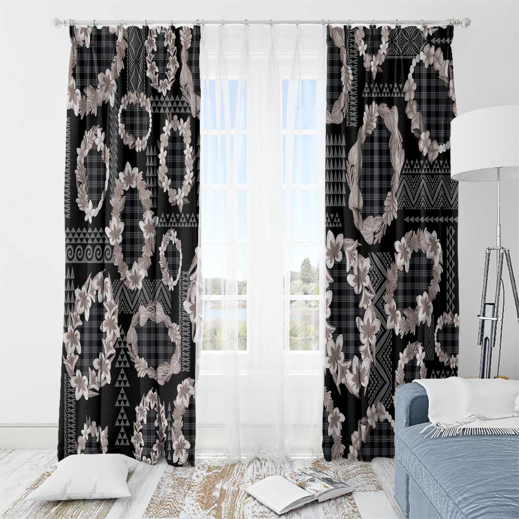 Hawaiian Leis Window Curtain Kakau Tattoos and Palaka Pastel Grayscale