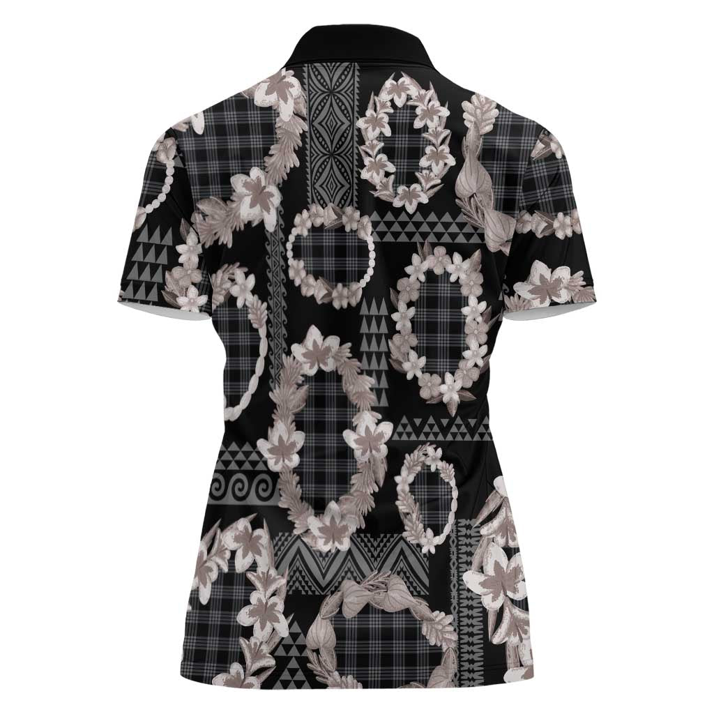 Hawaiian Leis Women Polo Shirt Kakau Tattoos and Palaka Pastel Grayscale LT03 - Polynesian Pride