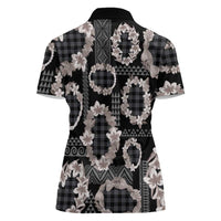 Hawaiian Leis Women Polo Shirt Kakau Tattoos and Palaka Pastel Grayscale LT03 - Polynesian Pride