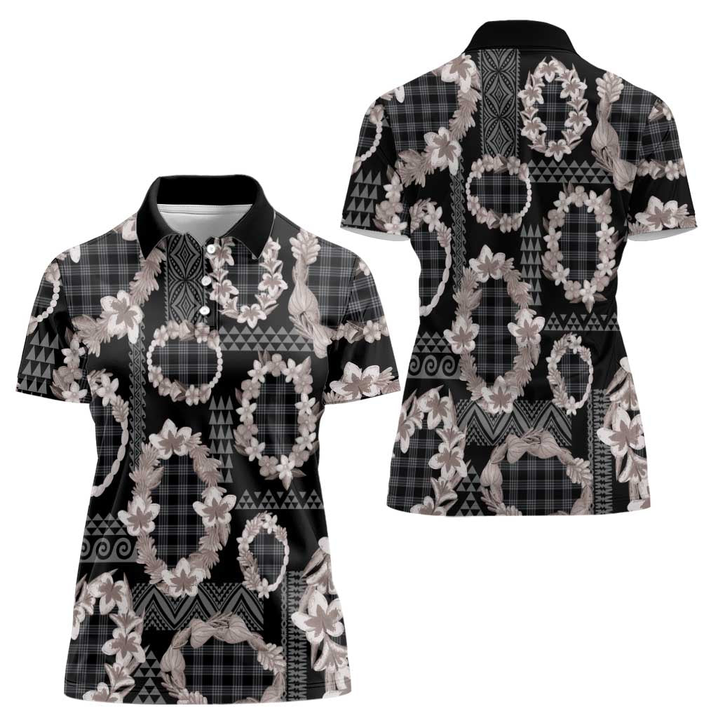 Hawaiian Leis Women Polo Shirt Kakau Tattoos and Palaka Pastel Grayscale LT03 - Polynesian Pride