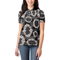 Hawaiian Leis Women Polo Shirt Kakau Tattoos and Palaka Pastel Grayscale LT03 - Polynesian Pride