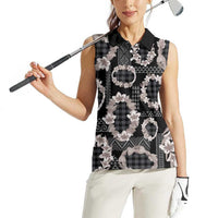 Hawaiian Leis Women Sleeveless Polo Shirt Kakau Tattoos and Palaka Pastel Grayscale