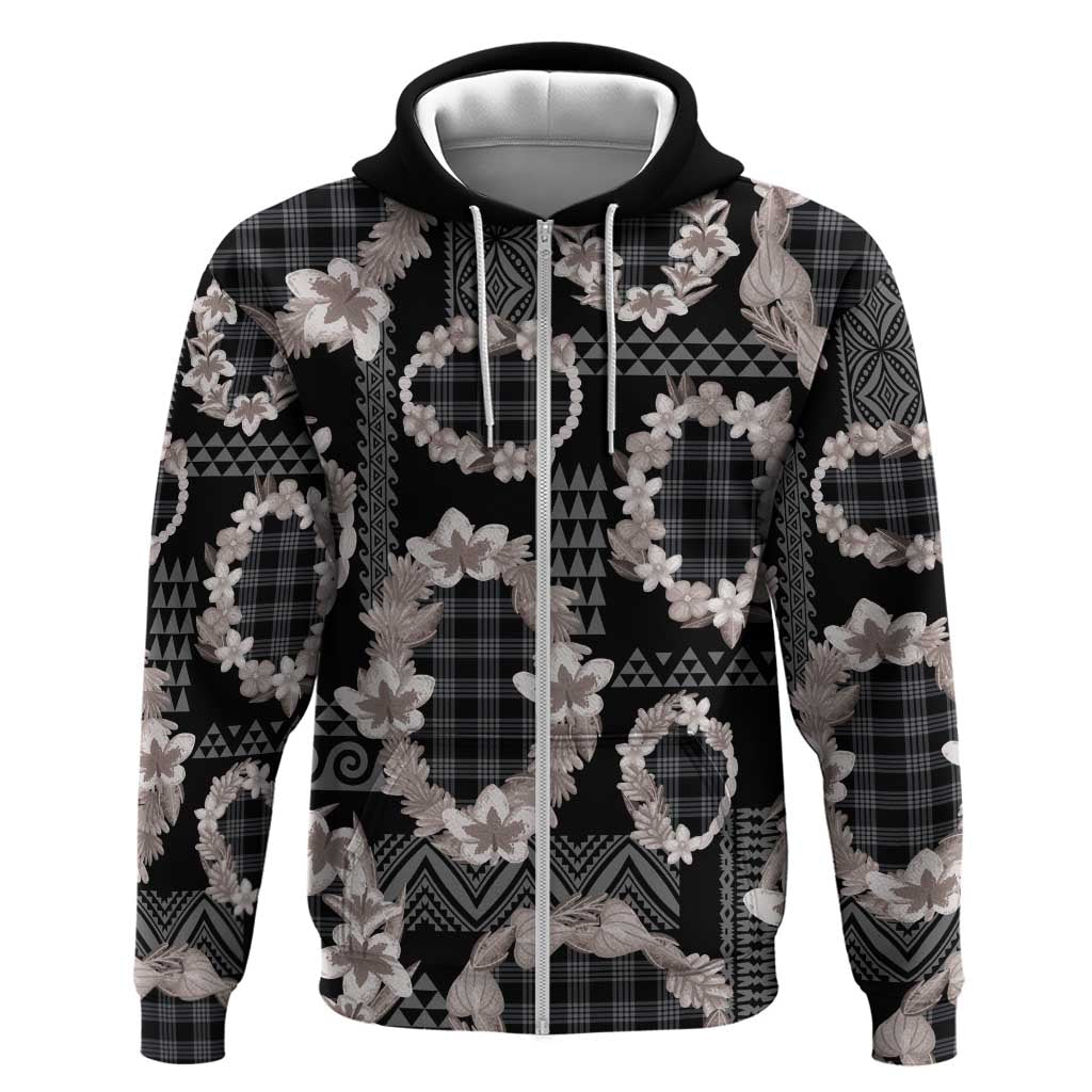 Hawaiian Leis Zip Hoodie Kakau Tattoos and Palaka Pastel Grayscale