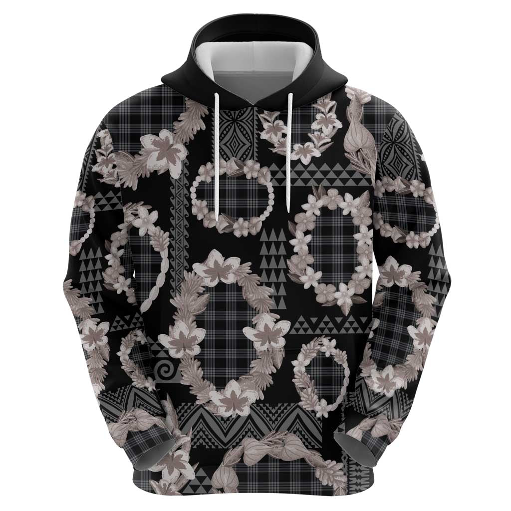 Hawaiian Leis Zip Hoodie Kakau Tattoos and Palaka Pastel Grayscale