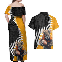 New Zealand and Australia Rugby Couples Matching Off Shoulder Maxi Dress and Hawaiian Shirt Koala and Maori Warrior Together