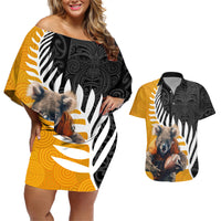 New Zealand and Australia Rugby Couples Matching Off Shoulder Short Dress and Hawaiian Shirt Koala and Maori Warrior Together