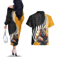 New Zealand and Australia Rugby Couples Matching Off The Shoulder Long Sleeve Dress and Hawaiian Shirt Koala and Maori Warrior Together
