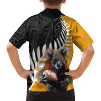 New Zealand and Australia Rugby Family Matching Short Sleeve Bodycon Dress and Hawaiian Shirt Koala and Maori Warrior Together
