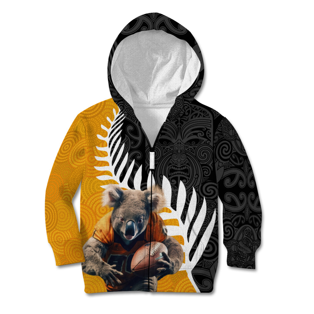 New Zealand and Australia Rugby Kid Hoodie Koala and Maori Warrior Together