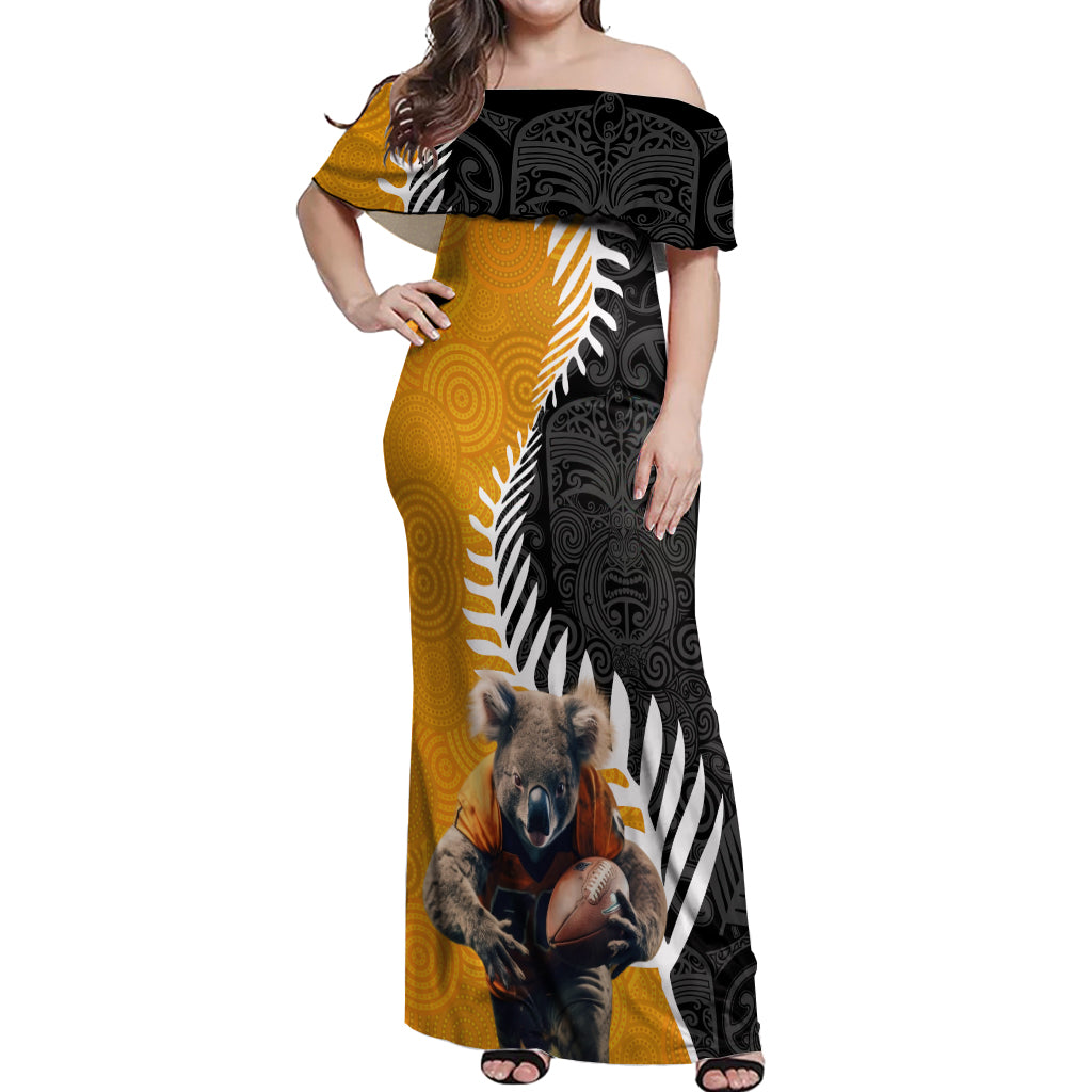 New Zealand and Australia Rugby Off Shoulder Maxi Dress Koala and Maori Warrior Together
