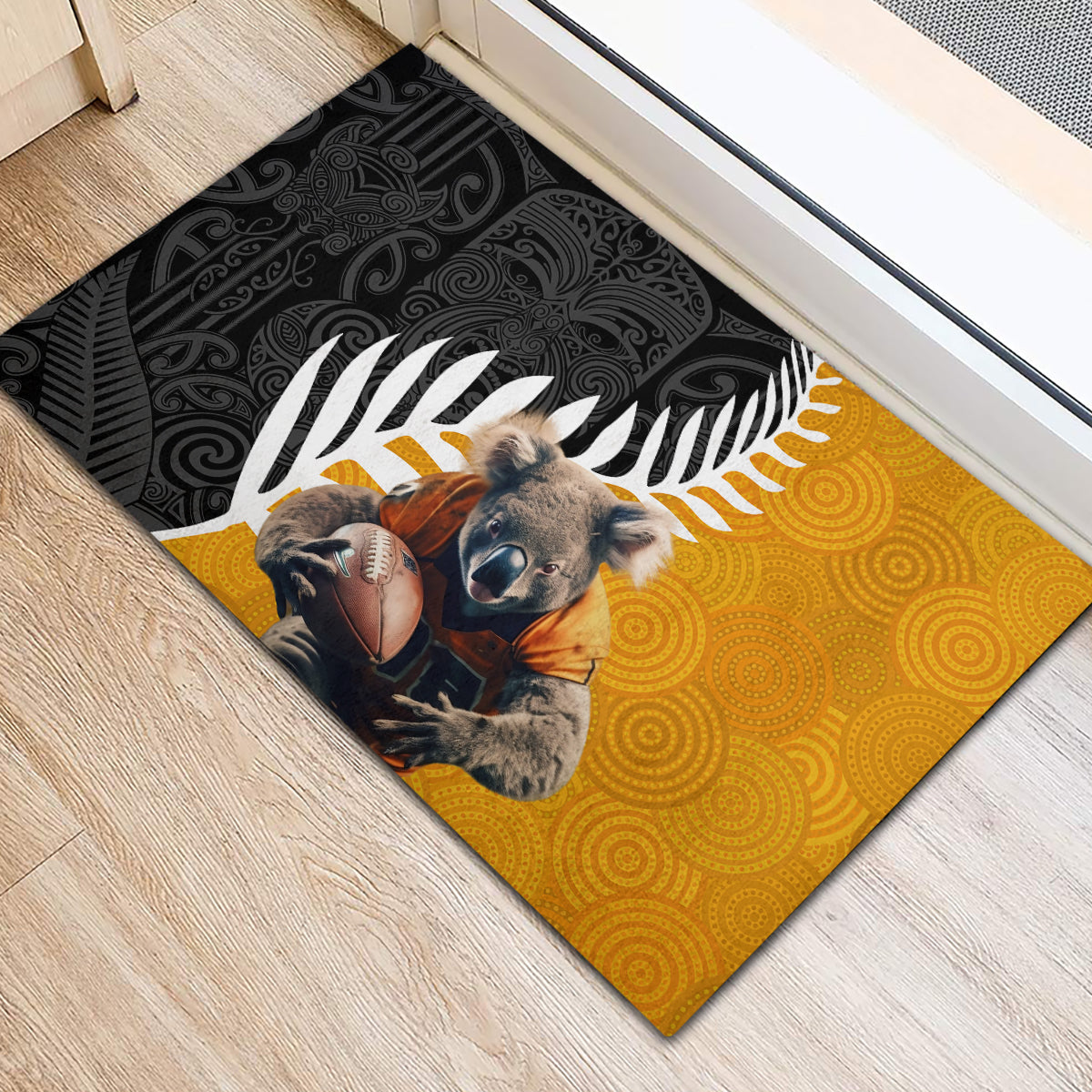 New Zealand and Australia Rugby Rubber Doormat Koala and Maori Warrior Together