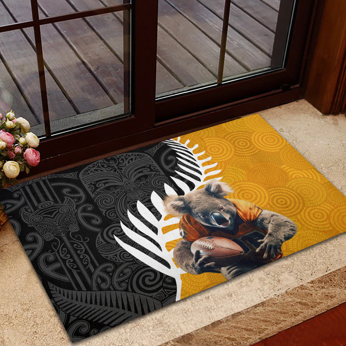 New Zealand and Australia Rugby Rubber Doormat Koala and Maori Warrior Together