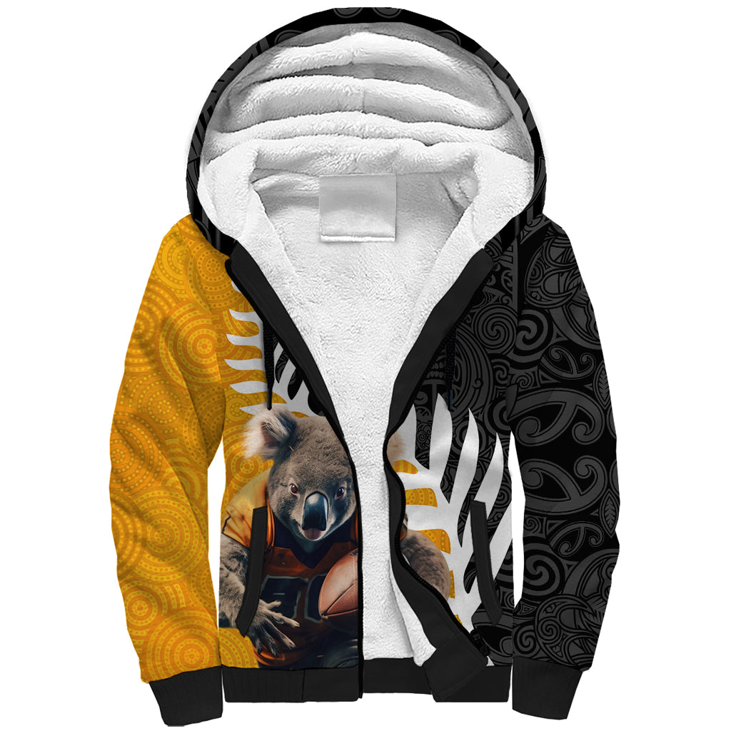 New Zealand and Australia Rugby Sherpa Hoodie Koala and Maori Warrior Together