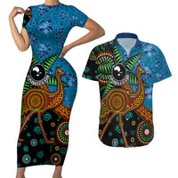 Fiji and Australia Couples Matching Short Sleeve Bodycon Dress and Hawaiian Shirt Palm Tree and Abogirinal Emu
