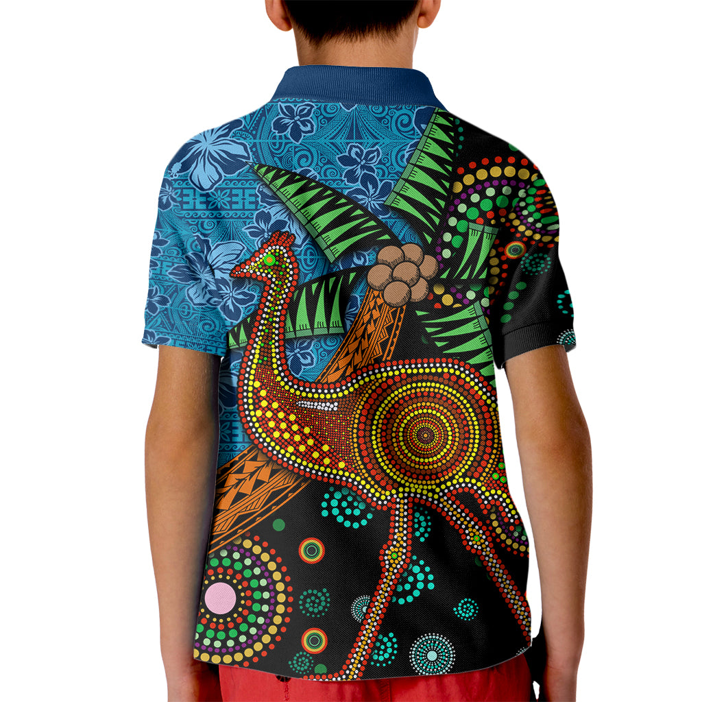 Fiji and Australia Kid Polo Shirt Palm Tree and Abogirinal Emu