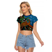 Fiji and Australia Raglan Cropped T Shirt Palm Tree and Abogirinal Emu