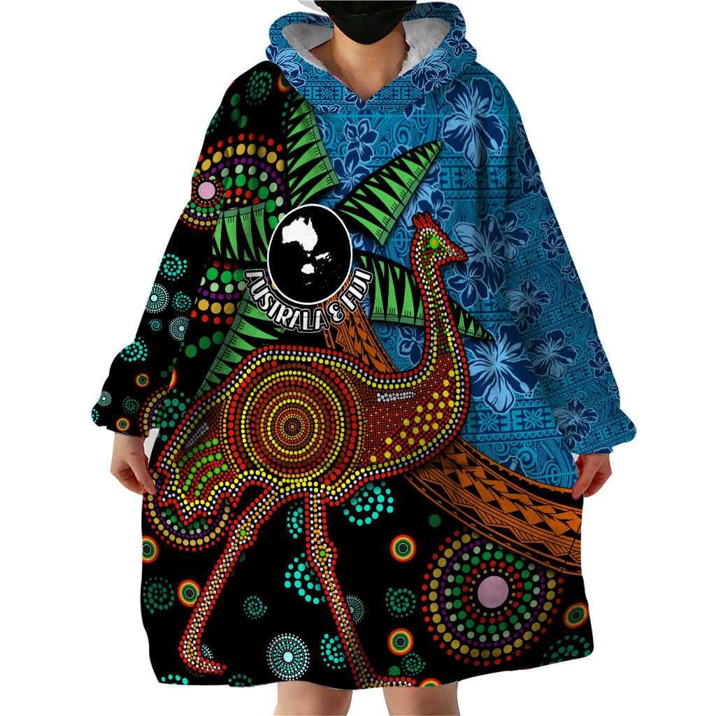 Fiji and Australia Wearable Blanket Hoodie Palm Tree and Abogirinal Emu LT03 - Polynesian Pride